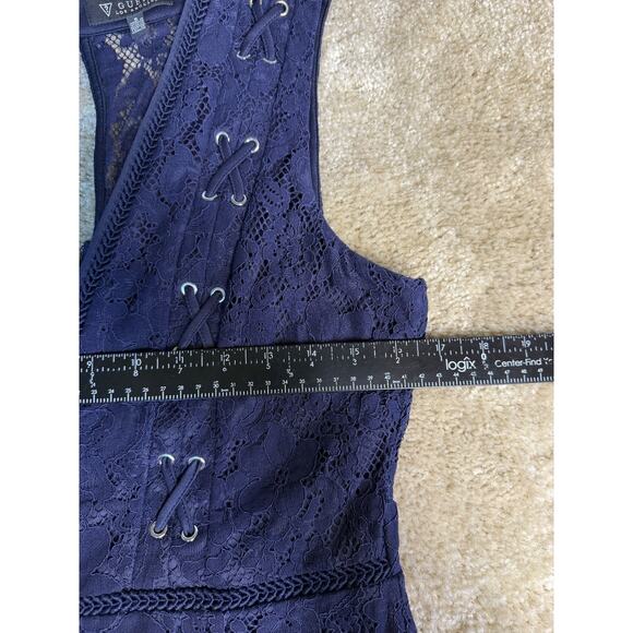 Guess Womens Navy Lace Shift Dress Size 8 Floral Embroidered Stretch Mini D669 - Picture 10 of 13